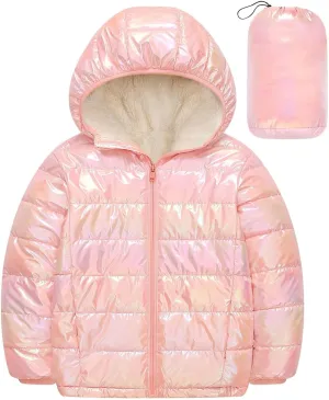 Lovekider 4-12 Years Girls Metallic Shine Hooded Puffer Jacket Packable Warmth Padded Winter Coat