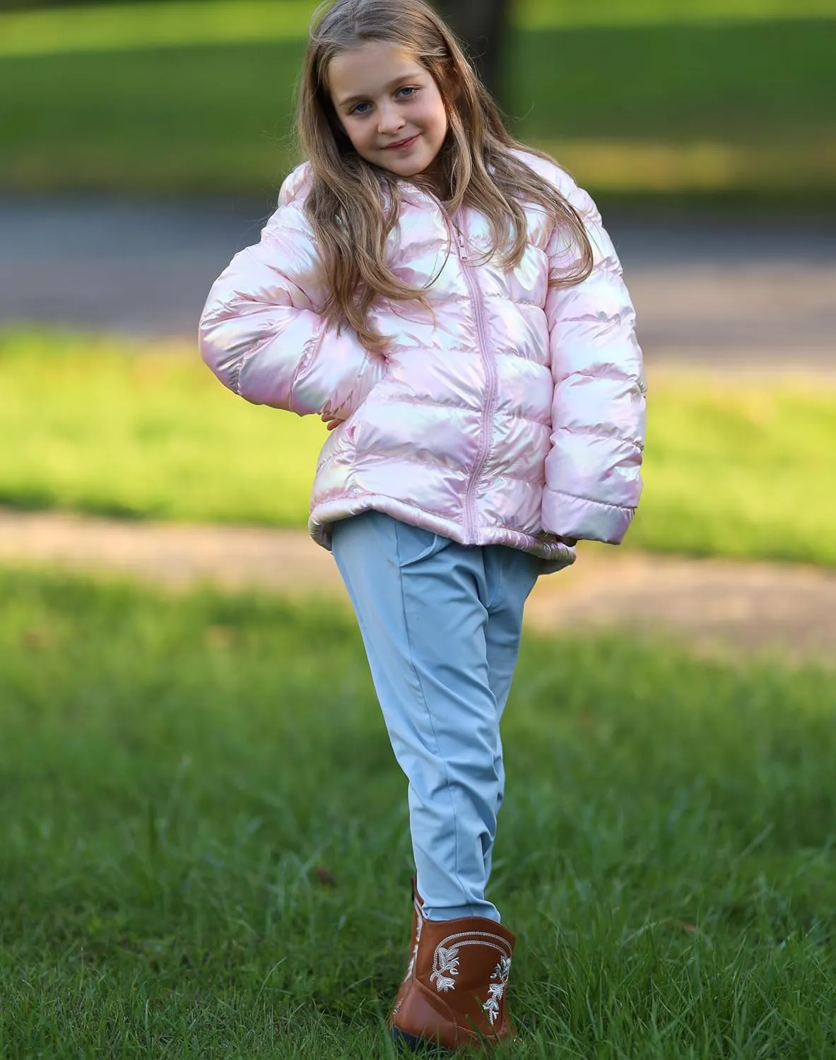 Lovekider 4-12 Years Girls Metallic Shine Hooded Puffer Jacket Packable Warmth Padded Winter Coat