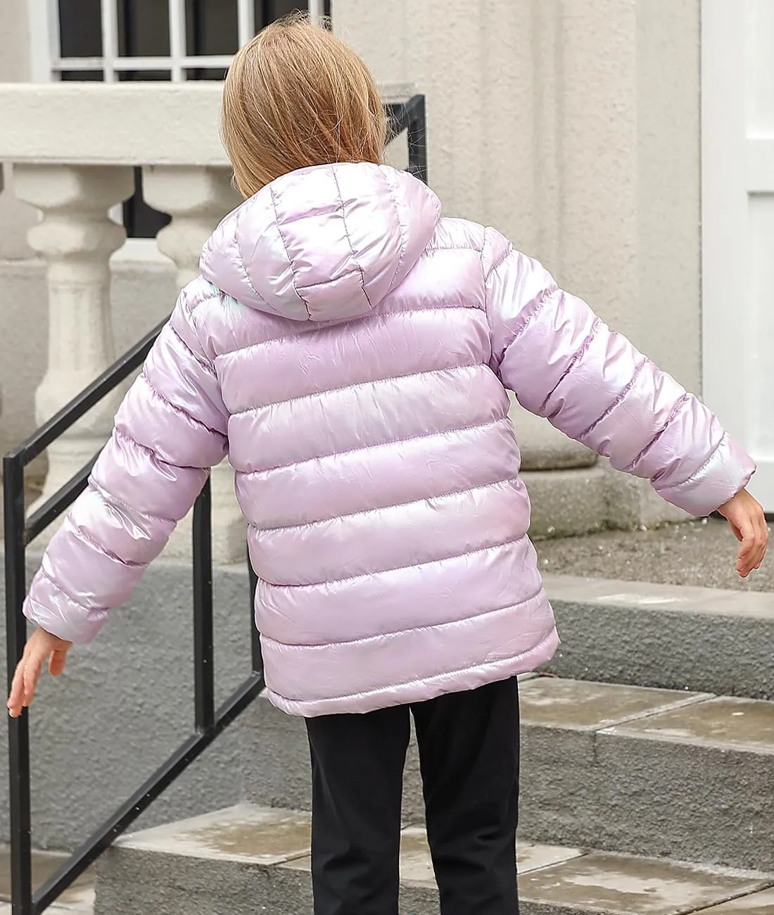 Lovekider 4-12 Years Girls Metallic Shine Hooded Puffer Jacket Packable Warmth Padded Winter Coat