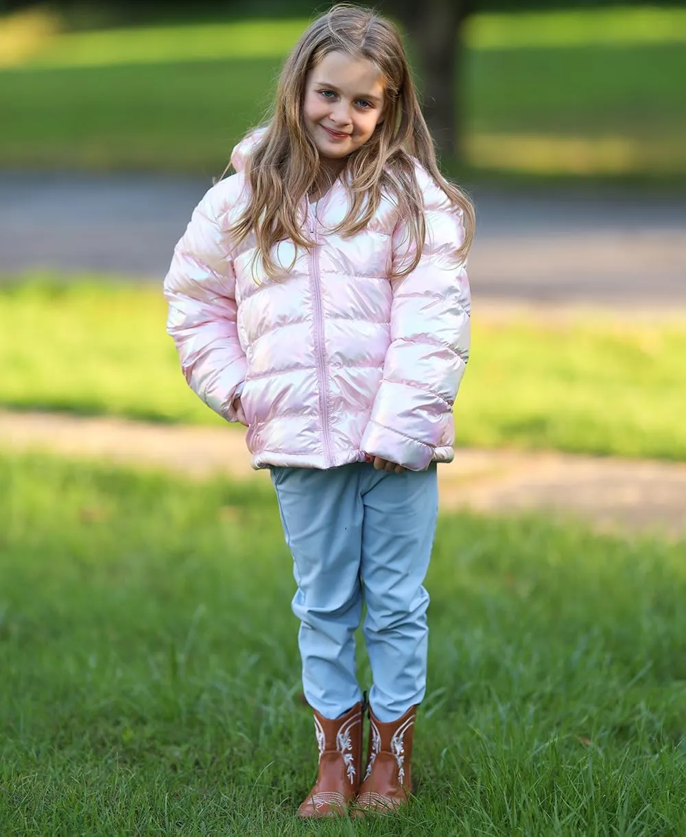 Lovekider 4-12 Years Girls Metallic Shine Hooded Puffer Jacket Packable Warmth Padded Winter Coat