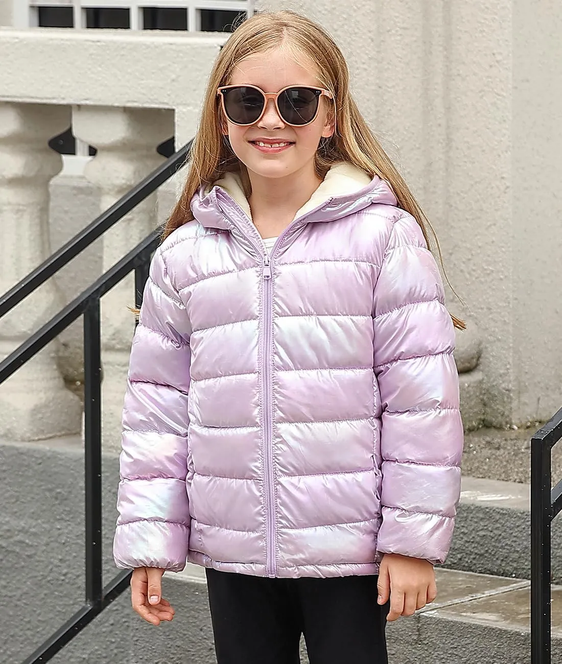 Lovekider 4-12 Years Girls Metallic Shine Hooded Puffer Jacket Packable Warmth Padded Winter Coat