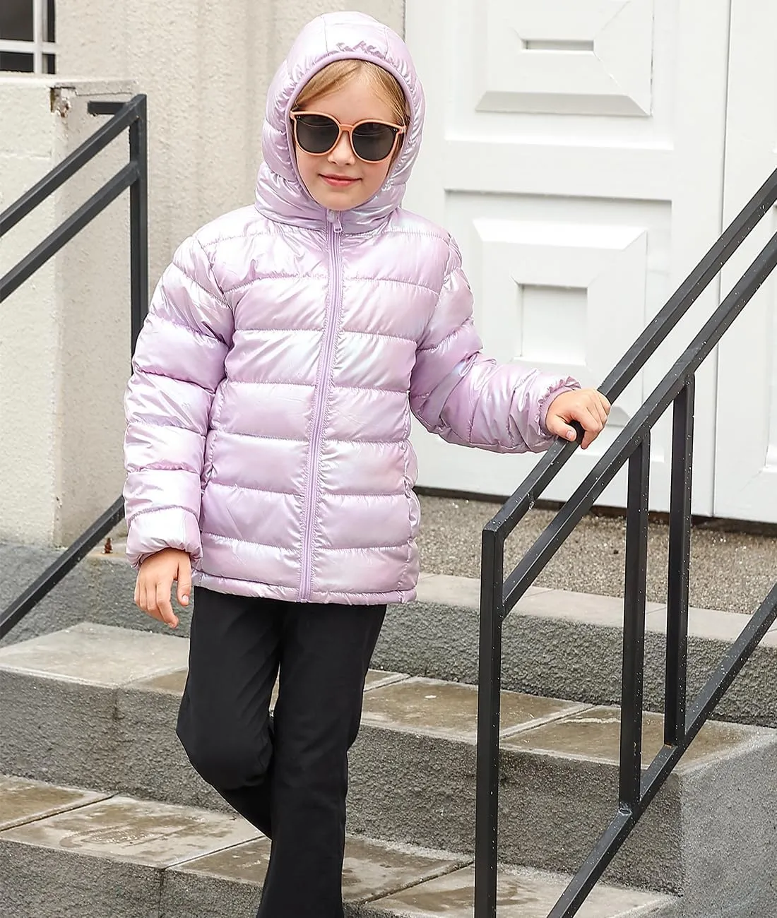 Lovekider 4-12 Years Girls Metallic Shine Hooded Puffer Jacket Packable Warmth Padded Winter Coat
