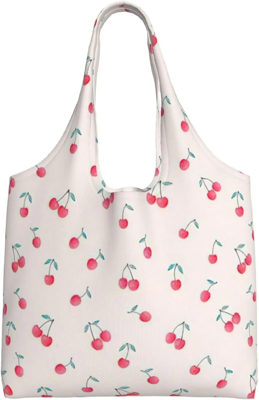 Lovely Sweet Red Cherry Print Canvas Tote Bags,Reusable Cloth Bags For Shopping Beach Grocery Trendy
