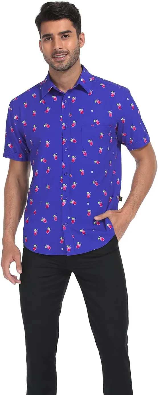 LRD Men's Novelty Casual Button Down Shirt Short Sleeve Hawaiian Dress Shirts