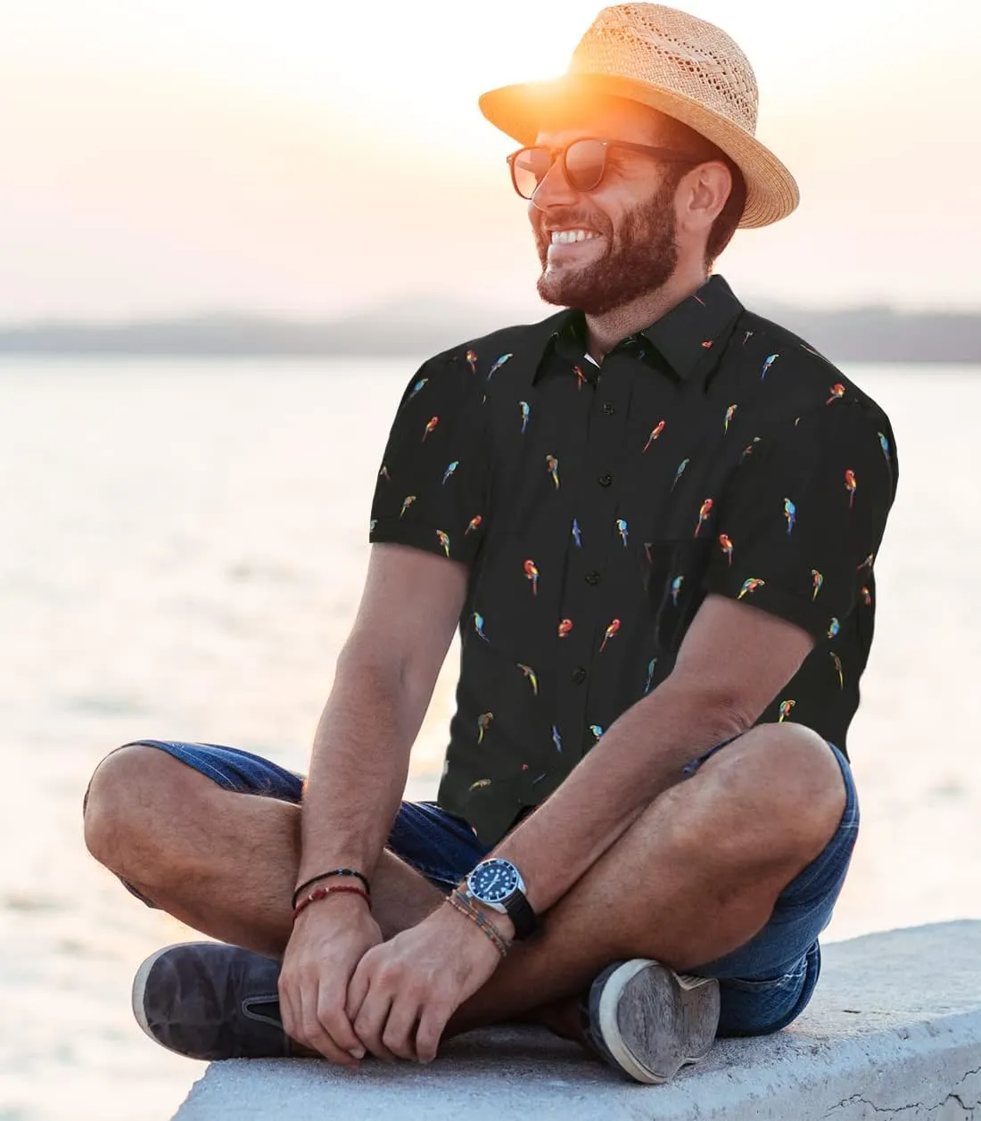 LRD Men's Novelty Casual Button Down Shirt Short Sleeve Hawaiian Dress Shirts
