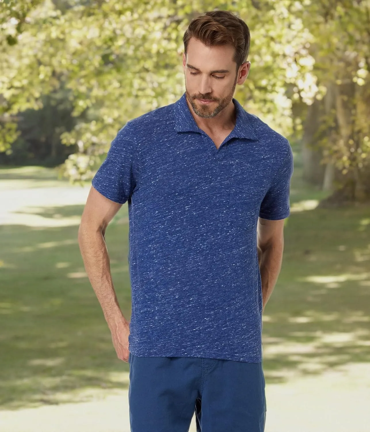 Lucky Brand Men's Short Sleeve Linen Johnny Collar Polo