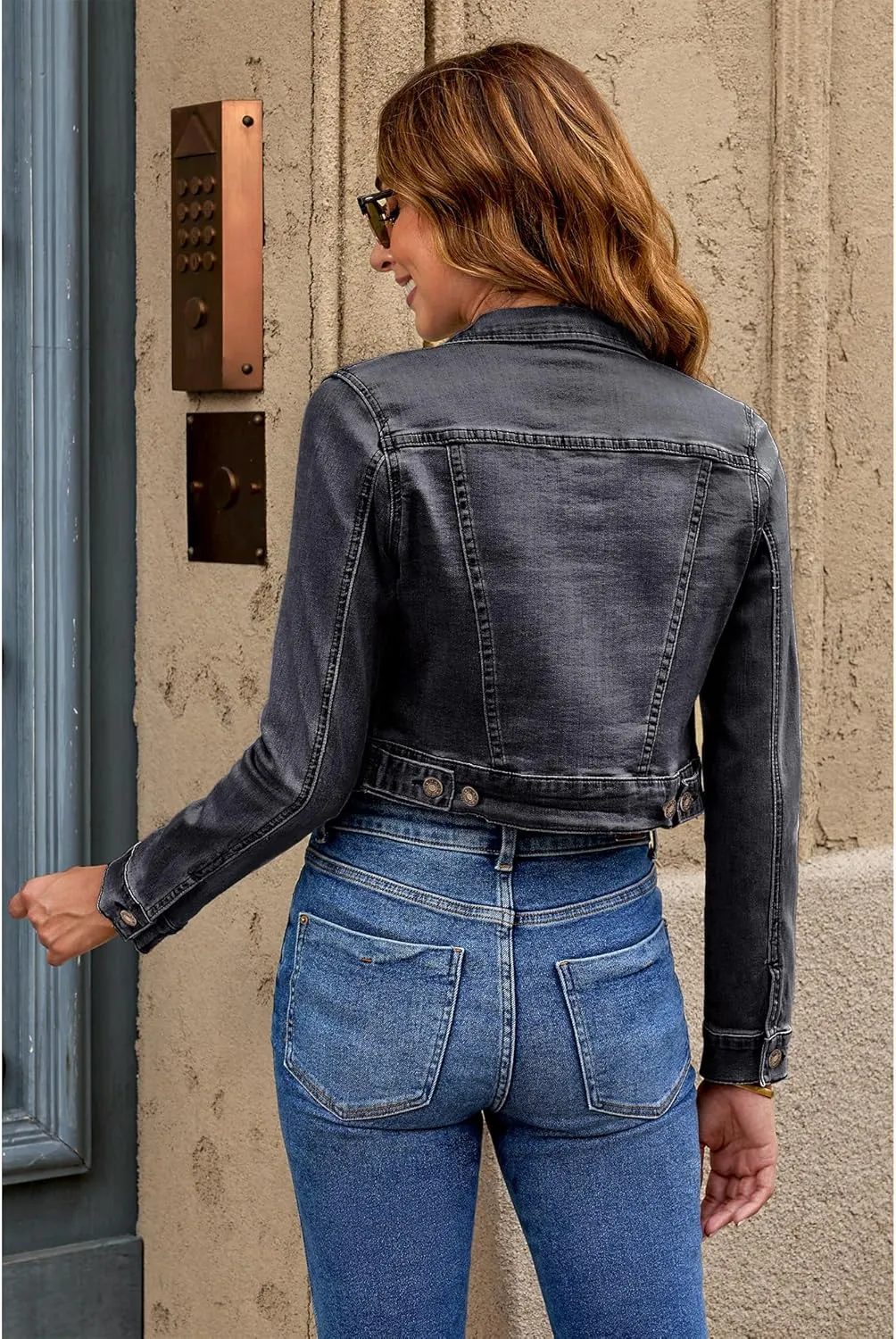 luvamia 2025 Cropped Jean Jackets for Women Fashion Short Denim Shacket Jacket Lightweight Fitted Stretchy with Pockets