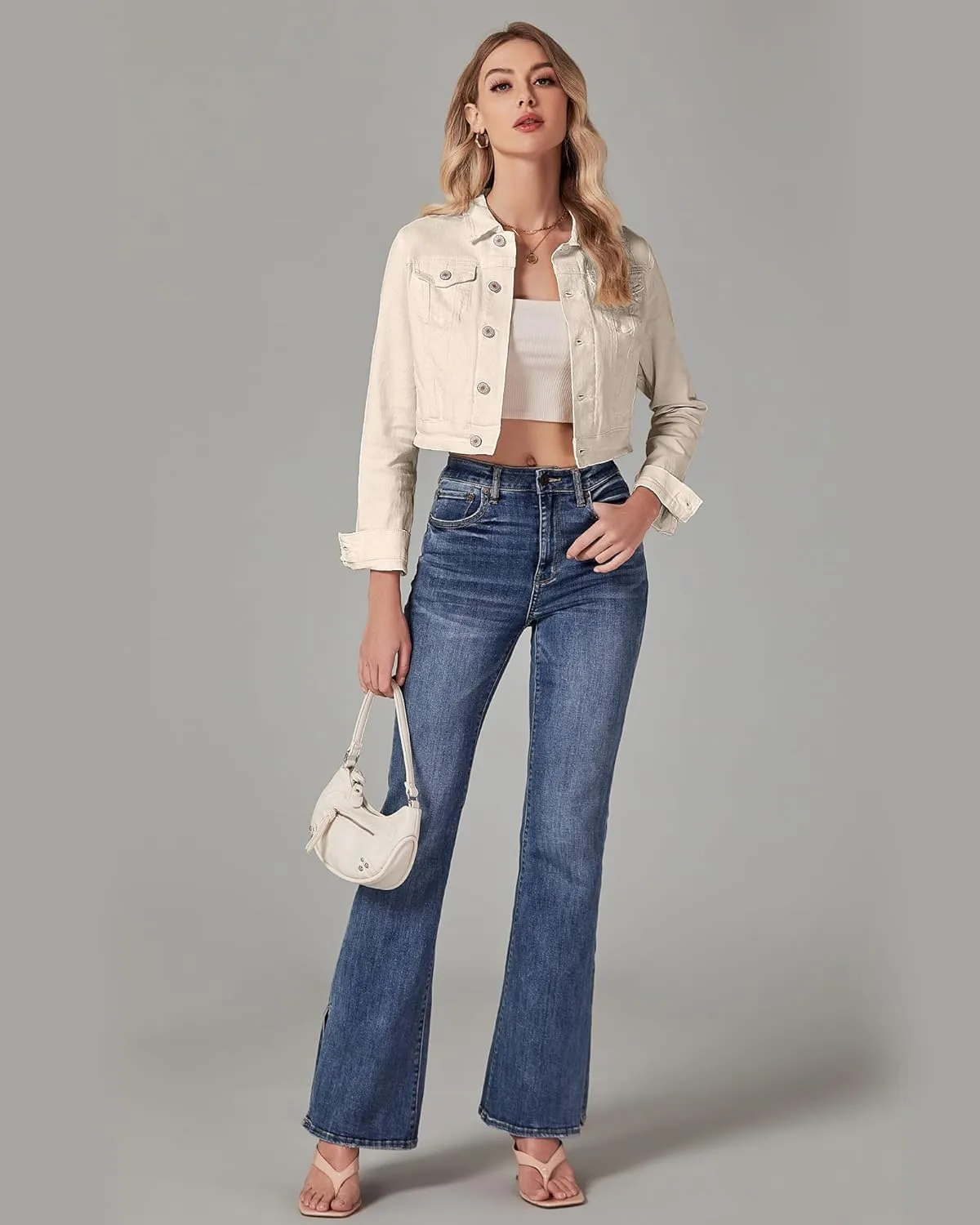 luvamia 2025 Cropped Jean Jackets for Women Fashion Short Denim Shacket Jacket Lightweight Fitted Stretchy with Pockets