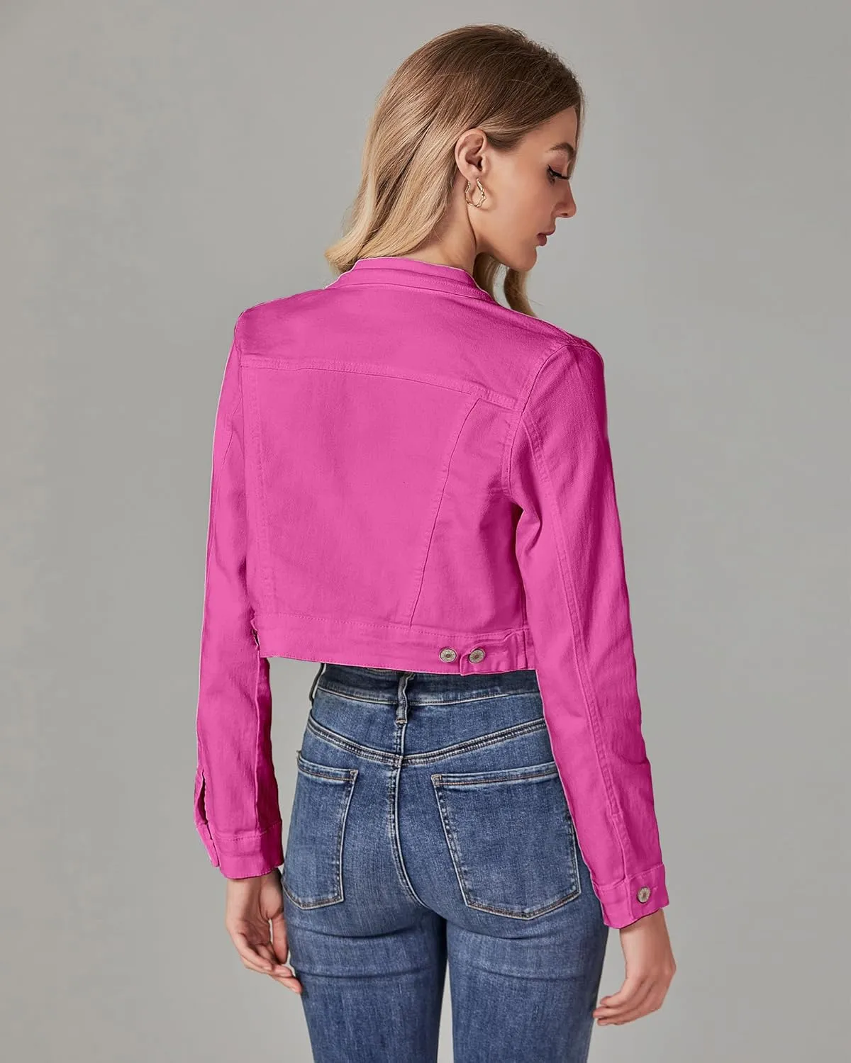 luvamia 2025 Cropped Jean Jackets for Women Fashion Short Denim Shacket Jacket Lightweight Fitted Stretchy with Pockets
