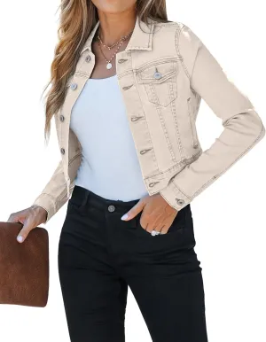 luvamia 2025 Cropped Jean Jackets for Women Fashion Short Denim Shacket Jacket Lightweight Fitted Stretchy with Pockets