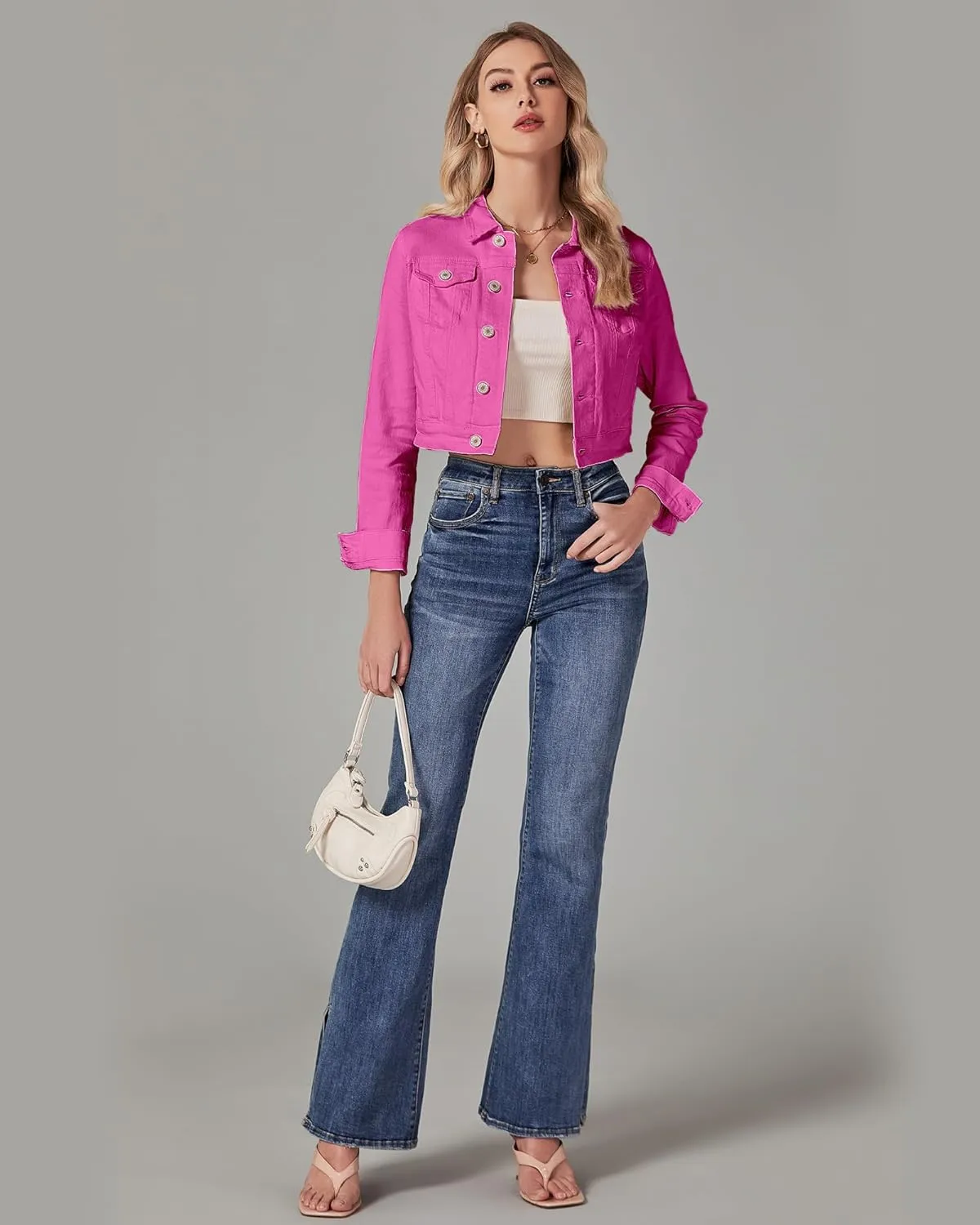luvamia 2025 Cropped Jean Jackets for Women Fashion Short Denim Shacket Jacket Lightweight Fitted Stretchy with Pockets
