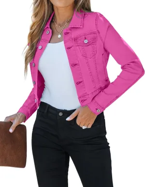 luvamia 2025 Cropped Jean Jackets for Women Fashion Short Denim Shacket Jacket Lightweight Fitted Stretchy with Pockets