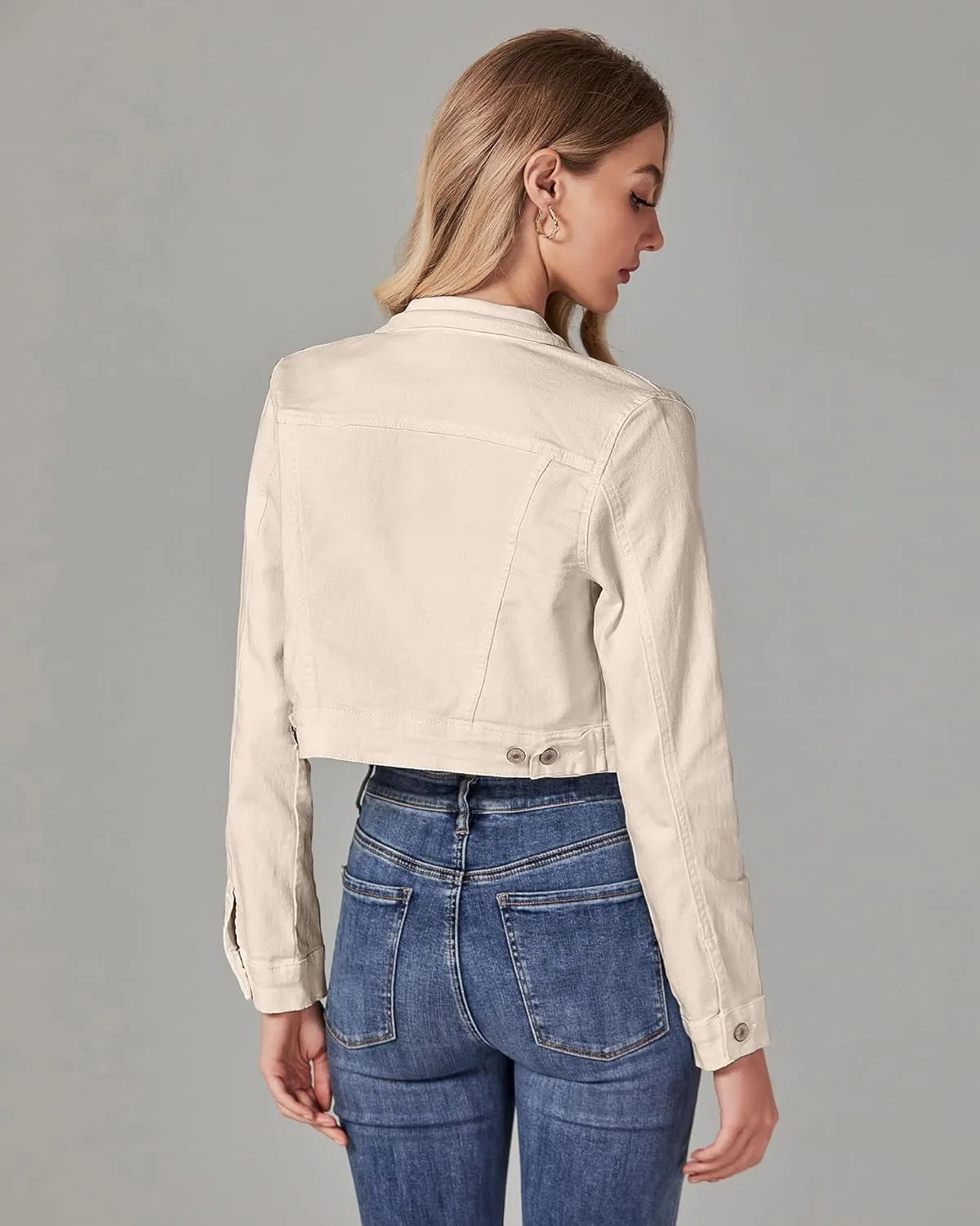luvamia 2025 Cropped Jean Jackets for Women Fashion Short Denim Shacket Jacket Lightweight Fitted Stretchy with Pockets