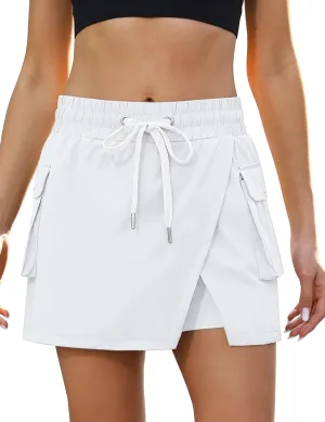 luvamia Tennis Skorts for Woman High Waisted Athletic Cargo Pull On Elastic Waist Stretchy Wrap Golf Skirts with Shorts