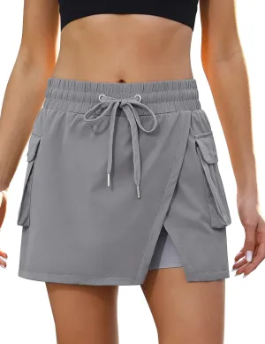luvamia Tennis Skorts for Woman High Waisted Athletic Cargo Pull On Elastic Waist Stretchy Wrap Golf Skirts with Shorts