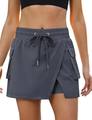 luvamia Tennis Skorts for Woman High Waisted Athletic Cargo Pull On Elastic Waist Stretchy Wrap Golf Skirts with Shorts