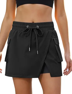 luvamia Tennis Skorts for Woman High Waisted Athletic Cargo Pull On Elastic Waist Stretchy Wrap Golf Skirts with Shorts