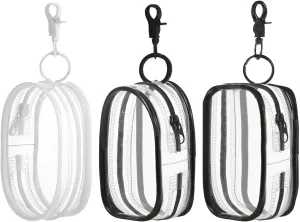 LYDZTION 3Pcs Clear Makeup Bag Mini Makeup Bag Keychain for Women,Waterproof Makeup Bag Key Pocket Lipstick Bag Card Holder Data Cable Organizer Zipper Pouch, Black and White, YANGM-1-06