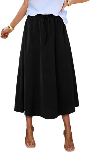 Magritta Women's Print Midi Skirt with Pocket Elastic High Waist 2025 Trendy A-Line Bohe Leopardr Swing Skirts for Women