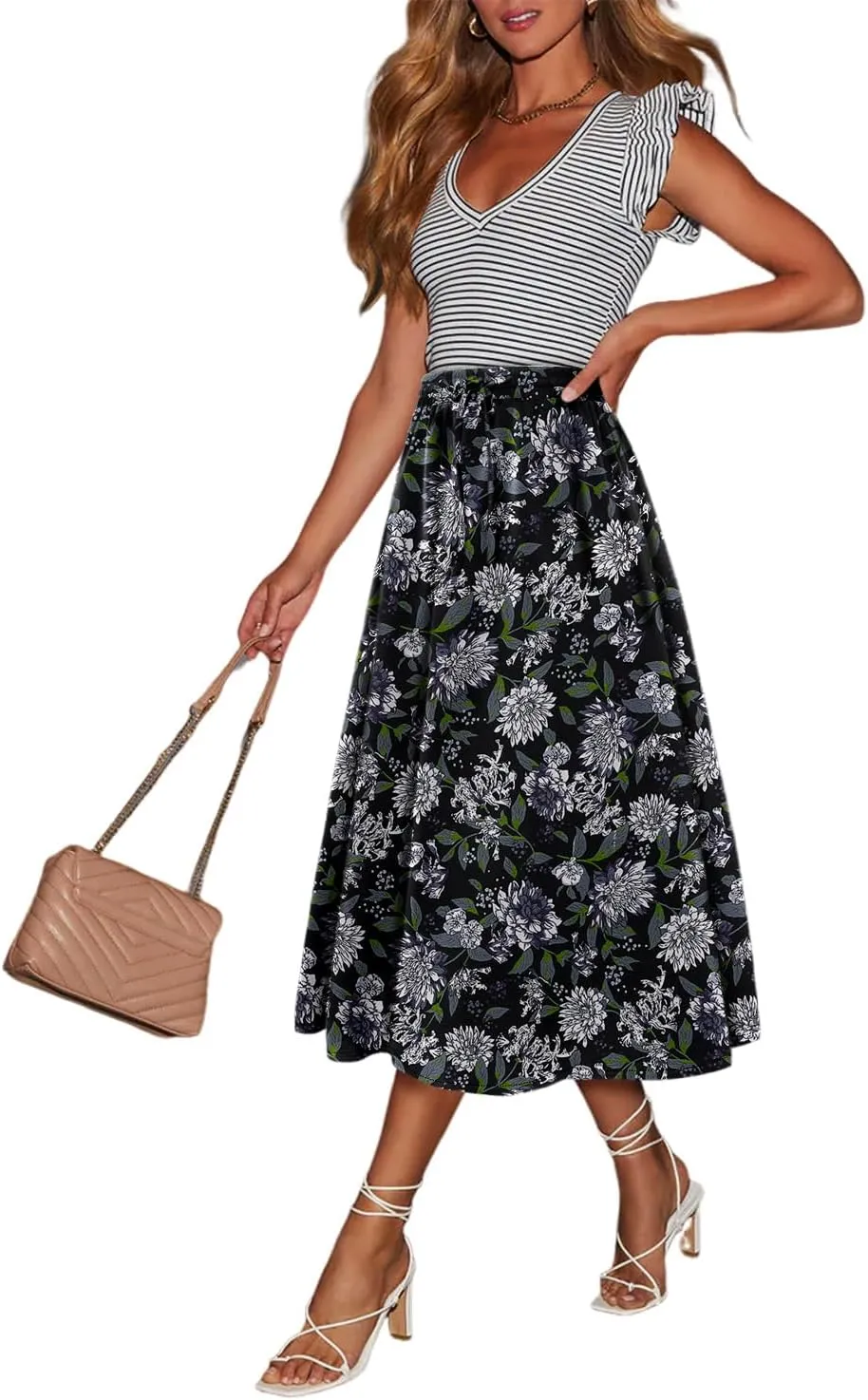 Magritta Women's Print Midi Skirt with Pocket Elastic High Waist 2025 Trendy A-Line Bohe Leopardr Swing Skirts for Women