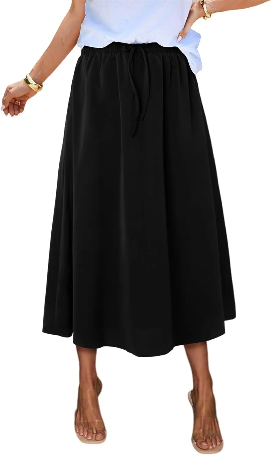 Magritta Women's Print Midi Skirt with Pocket Elastic High Waist 2025 Trendy A-Line Bohe Leopardr Swing Skirts for Women