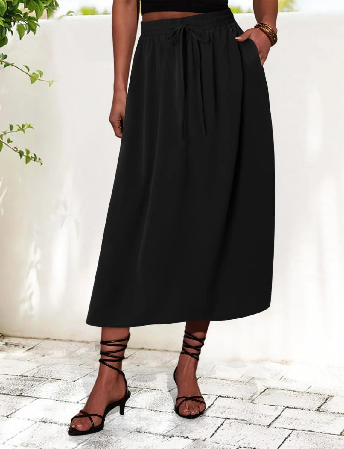 Magritta Women's Print Midi Skirt with Pocket Elastic High Waist 2025 Trendy A-Line Bohe Leopardr Swing Skirts for Women