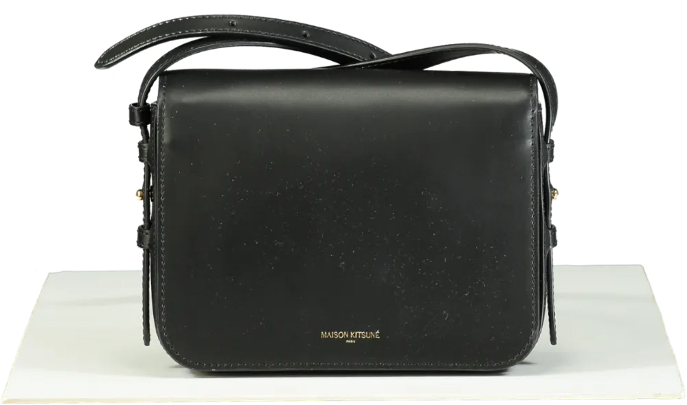 Maison Kitsun Black Leather Eddie Fox Clasp Crossbody Bag
