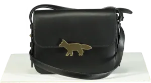Maison Kitsun Black Leather Eddie Fox Clasp Crossbody Bag