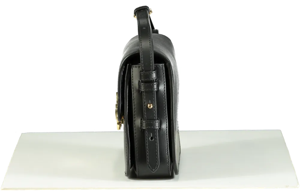 Maison Kitsun Black Leather Eddie Fox Clasp Crossbody Bag
