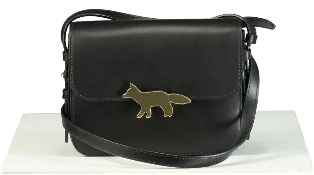 Maison Kitsun Black Leather Eddie Fox Clasp Crossbody Bag