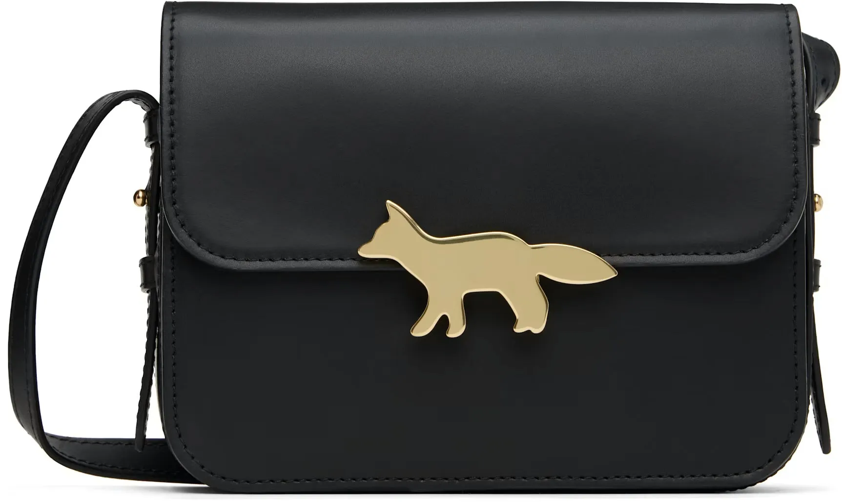 Maison Kitsun Black Leather Eddie Fox Clasp Crossbody Bag