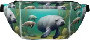 Manatee Animals Stylish Crossbody Waist Pack - Versatile And Compact Travel Pouch For Hands-Free Storage, Black, PBYB-12185A