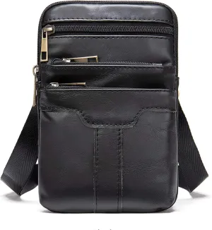 Men Cell Phone Shoulder Bag, Waist Belt Pouch Leather, Cellphone Messenger Bags Belt Wallet Holder Fanny Pocket