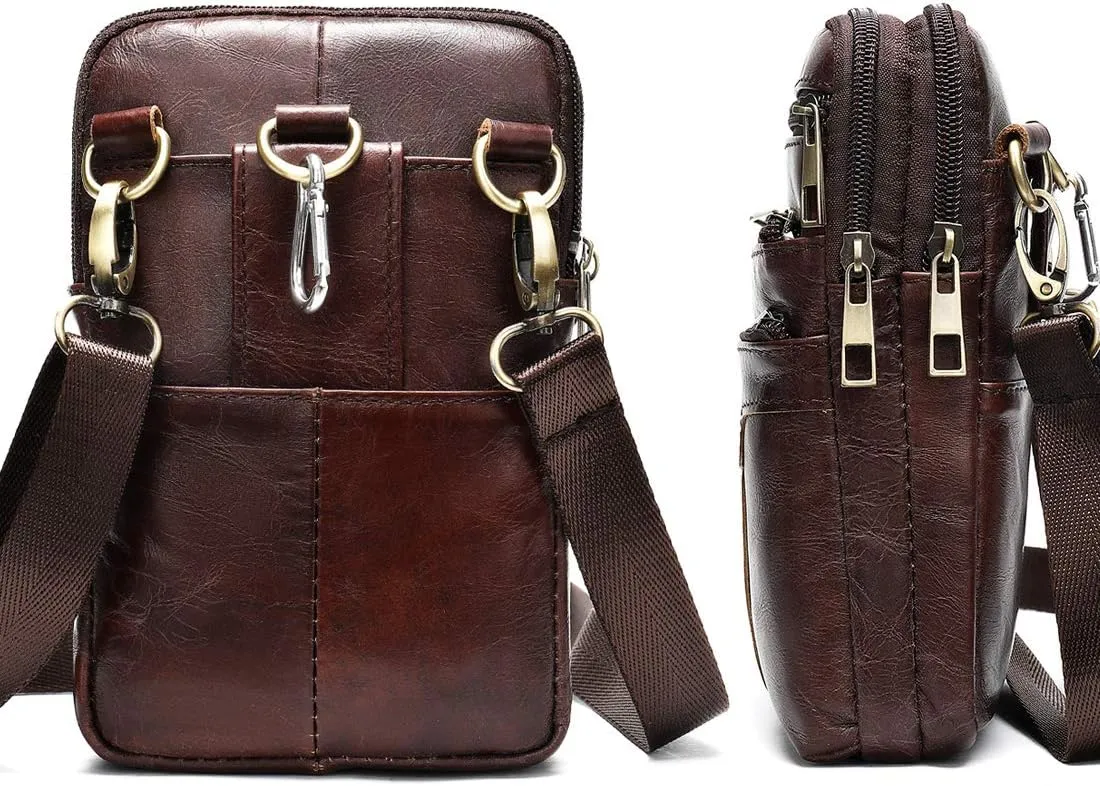 Men Cell Phone Shoulder Bag, Waist Belt Pouch Leather, Cellphone Messenger Bags Belt Wallet Holder Fanny Pocket