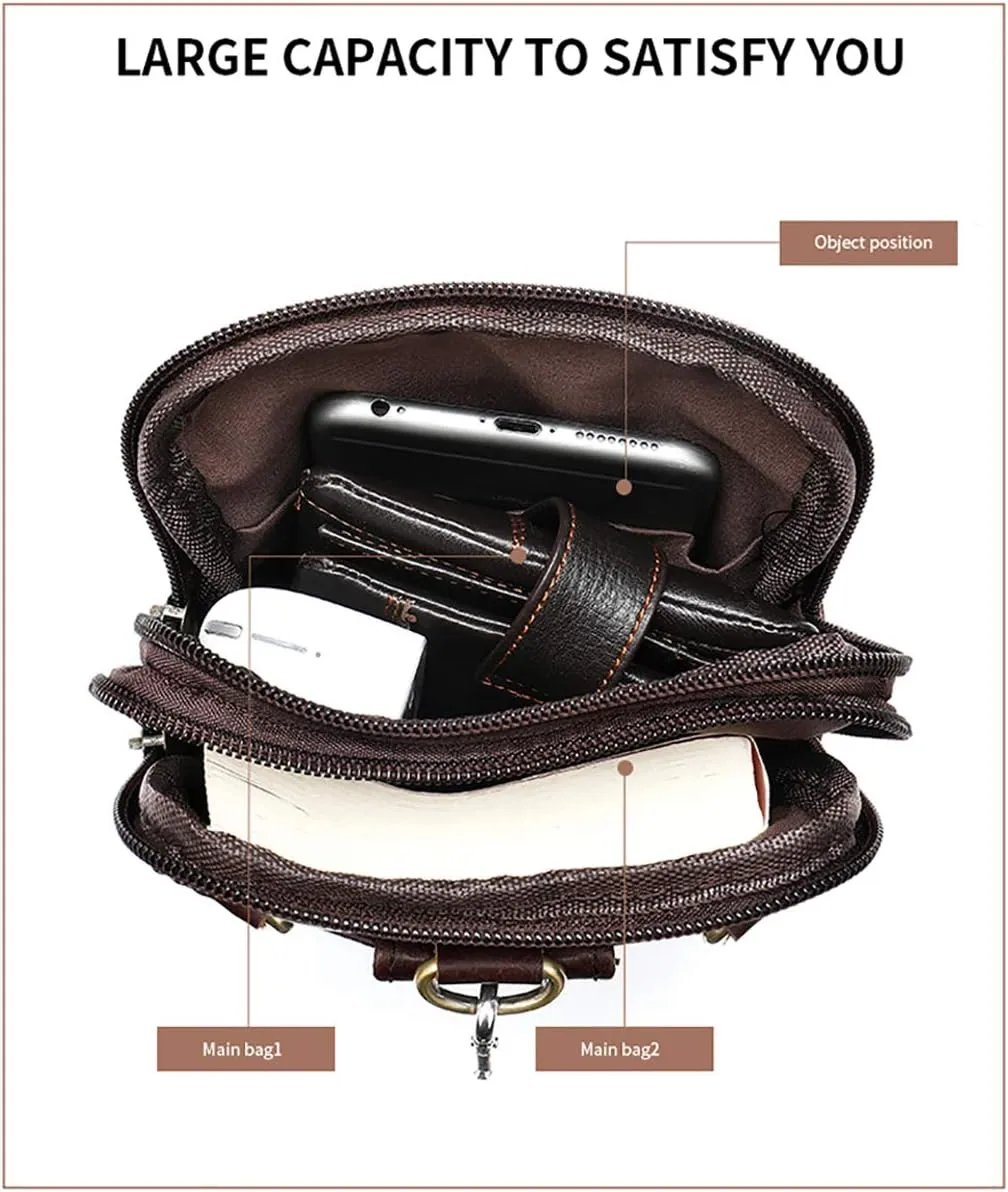 Men Cell Phone Shoulder Bag, Waist Belt Pouch Leather, Cellphone Messenger Bags Belt Wallet Holder Fanny Pocket