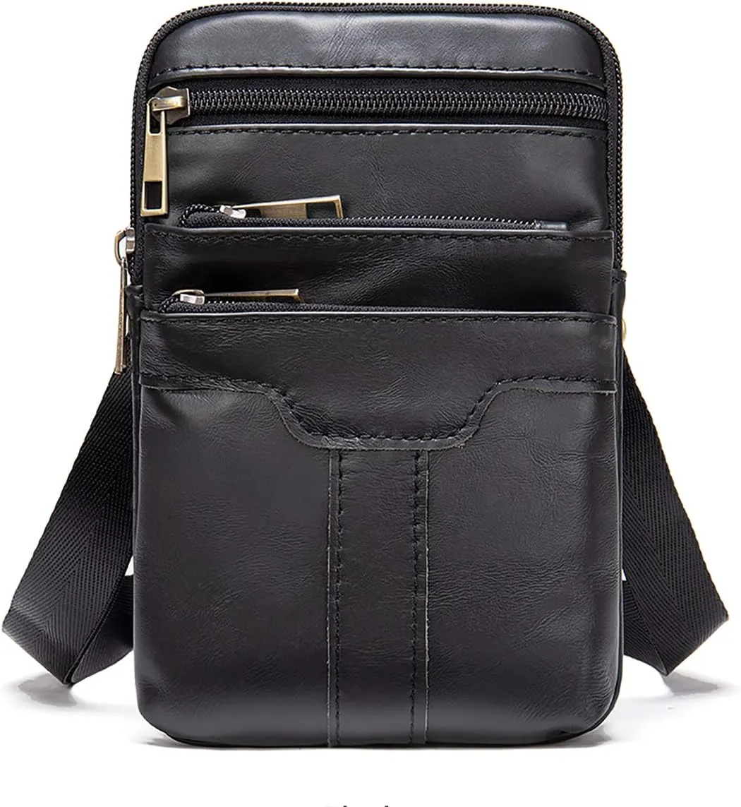Men Cell Phone Shoulder Bag, Waist Belt Pouch Leather, Cellphone Messenger Bags Belt Wallet Holder Fanny Pocket