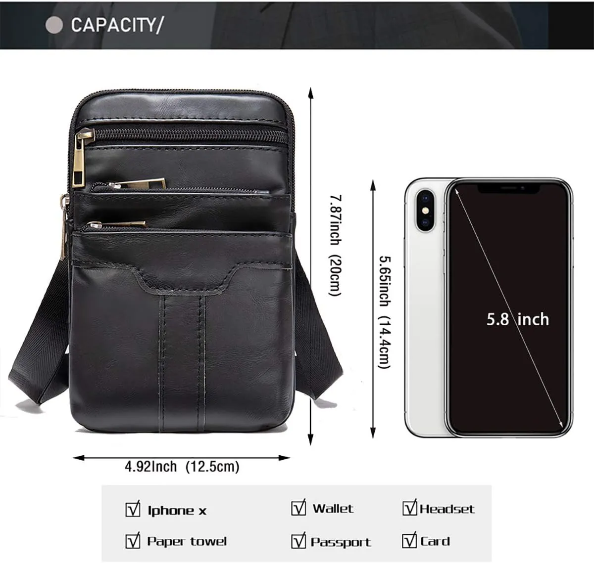 Men Cell Phone Shoulder Bag, Waist Belt Pouch Leather, Cellphone Messenger Bags Belt Wallet Holder Fanny Pocket