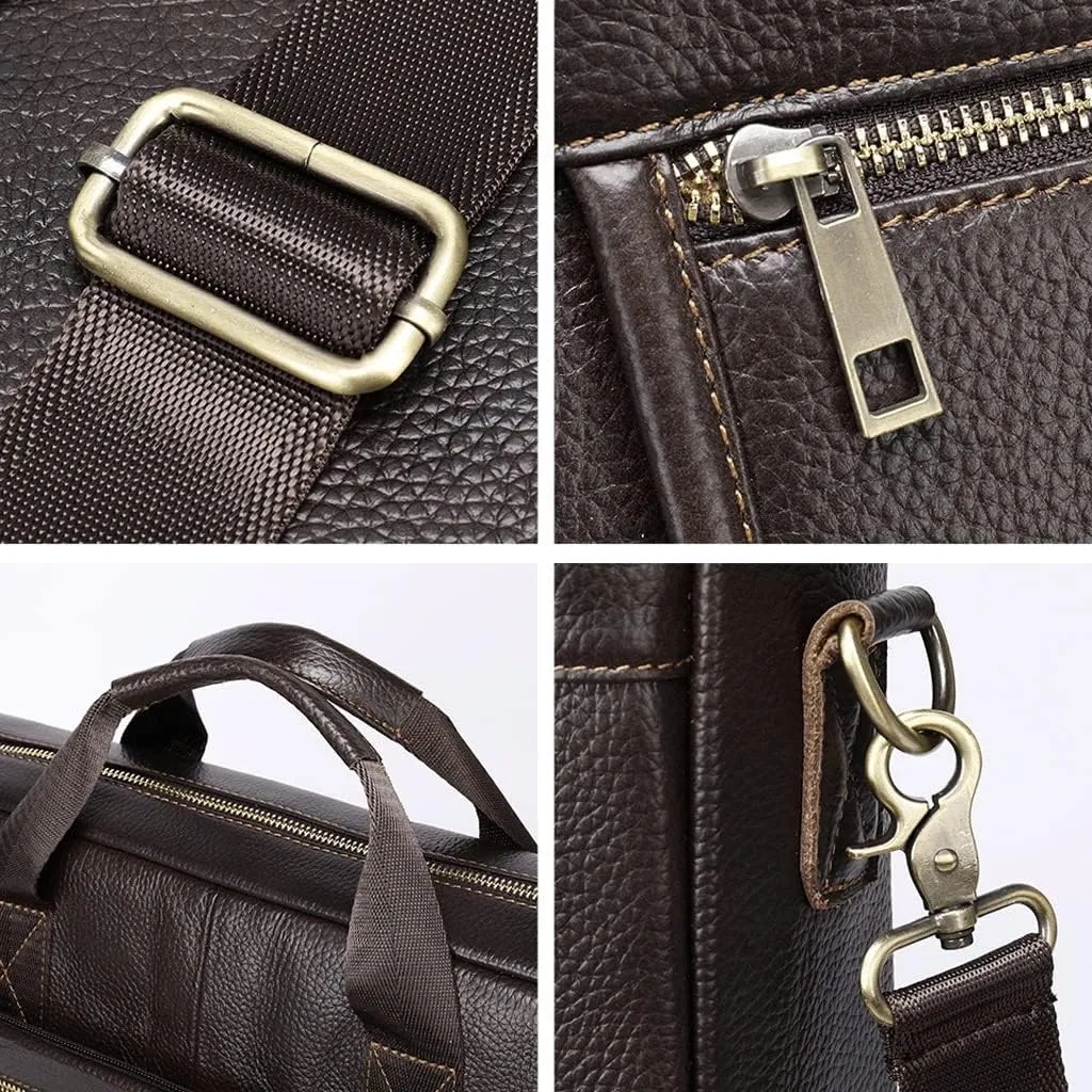 Men Genuine Leather Briefcase Convertible 14/17 Inch Messenger Bags Handbag Multifunctional Business Shoulder Bag