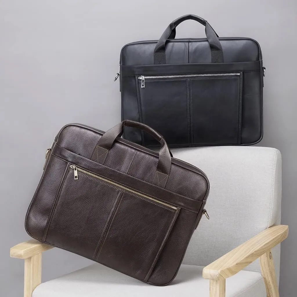 Men Genuine Leather Briefcase Convertible 14/17 Inch Messenger Bags Handbag Multifunctional Business Shoulder Bag