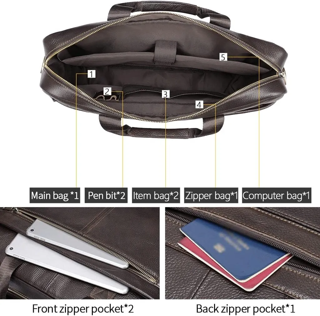 Men Genuine Leather Briefcase Convertible 14/17 Inch Messenger Bags Handbag Multifunctional Business Shoulder Bag