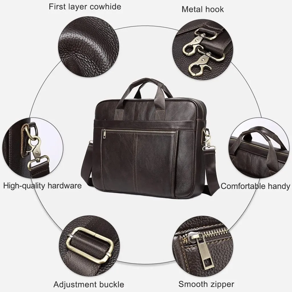 Men Genuine Leather Briefcase Convertible 14/17 Inch Messenger Bags Handbag Multifunctional Business Shoulder Bag