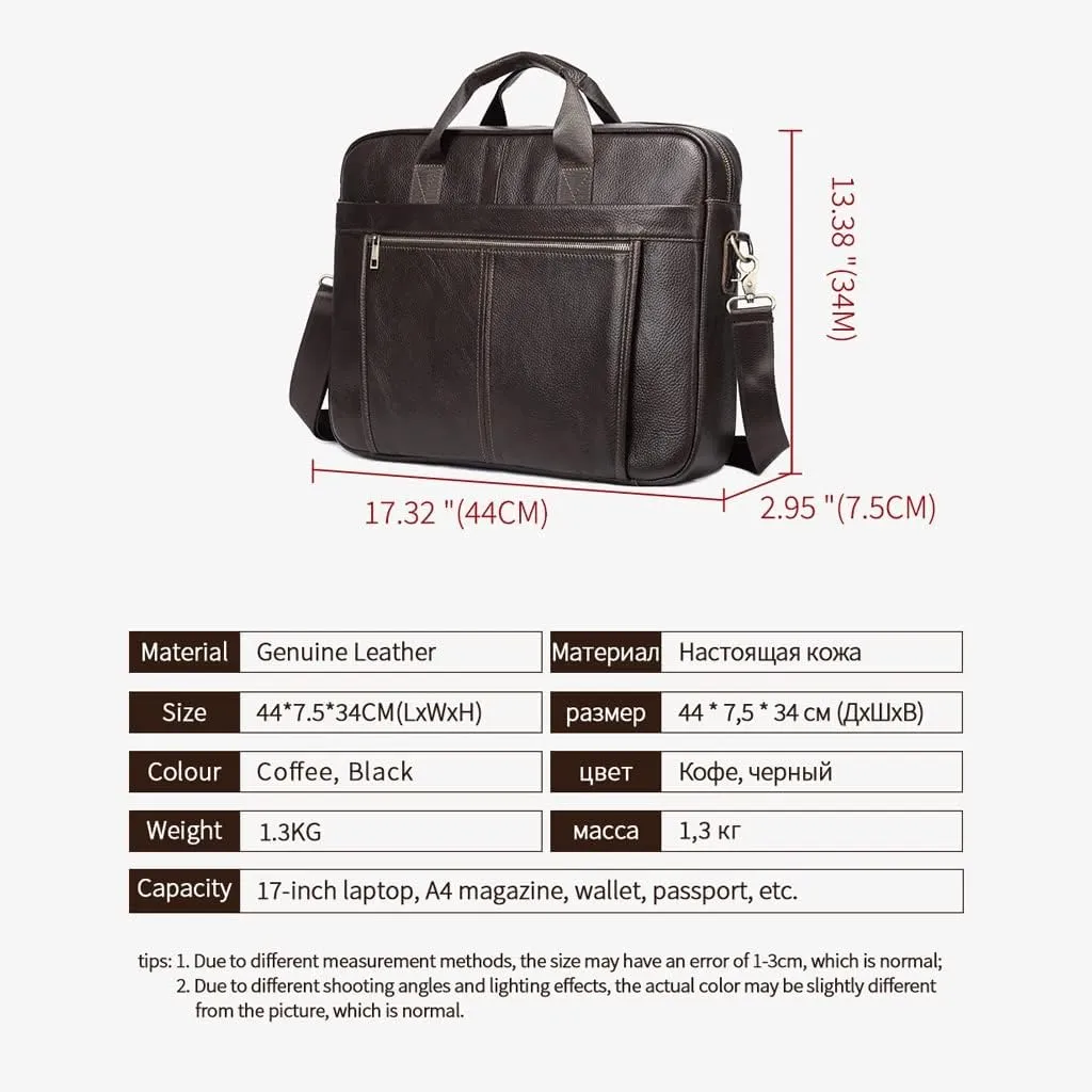 Men Genuine Leather Briefcase Convertible 14/17 Inch Messenger Bags Handbag Multifunctional Business Shoulder Bag