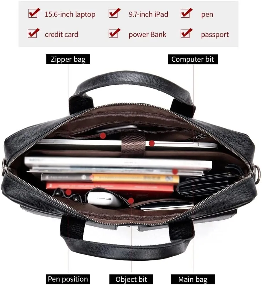 Men Genuine Leather Briefcase Convertible 15.6 Inch Messenger Bags Handbag Multifunctional Business Work Shoulder Bag