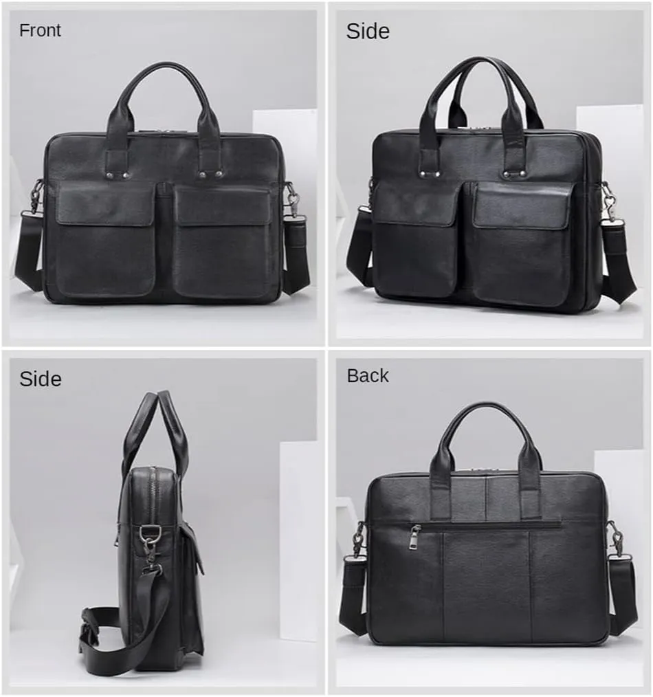 Men Genuine Leather Briefcase Convertible 15.6 Inch Messenger Bags Handbag Multifunctional Business Work Shoulder Bag