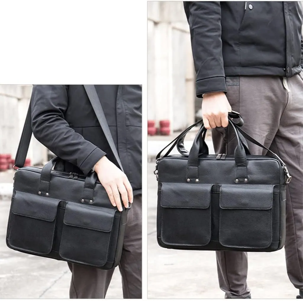 Men Genuine Leather Briefcase Convertible 15.6 Inch Messenger Bags Handbag Multifunctional Business Work Shoulder Bag