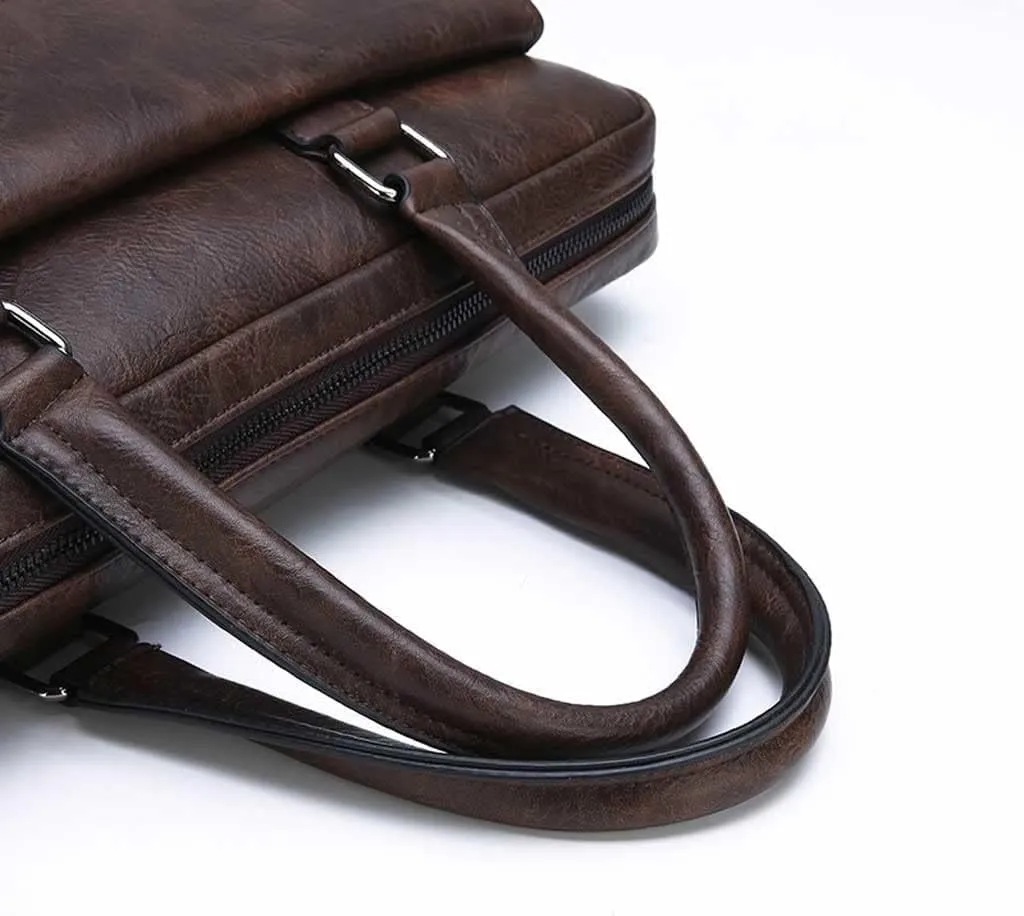 Men Leather Briefcase Convertible 13/14 Inch Laptop Messenger Bags Handbag Youth Business Work Shoulder Bag