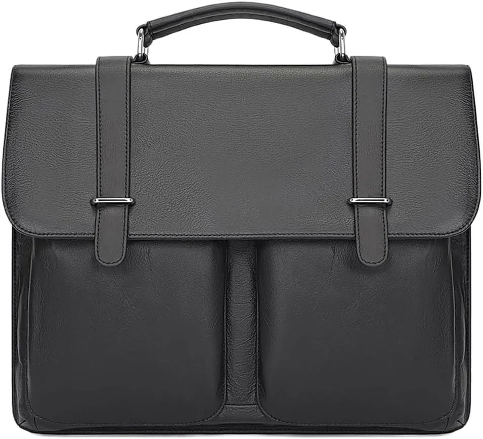 Men's Business Travel Briefcase Leather Handmade Messenger Bags Laptop Bag with Computer Compartment