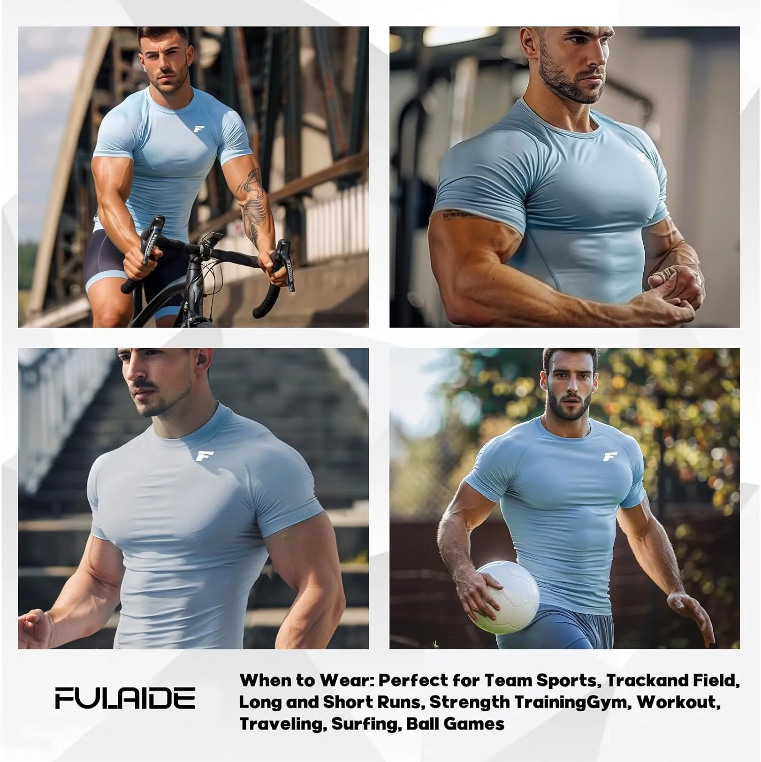 Men's Compression Quick Dry Short Shirts UPF 50  UV Sun Protection Workout Undershirts Weatherproof Rash Guard