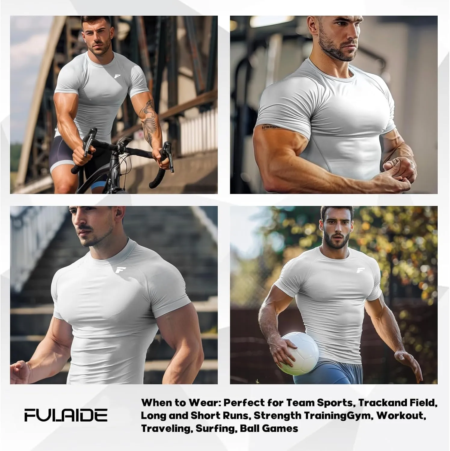 Men's Compression Quick Dry Short Shirts UPF 50  UV Sun Protection Workout Undershirts Weatherproof Rash Guard
