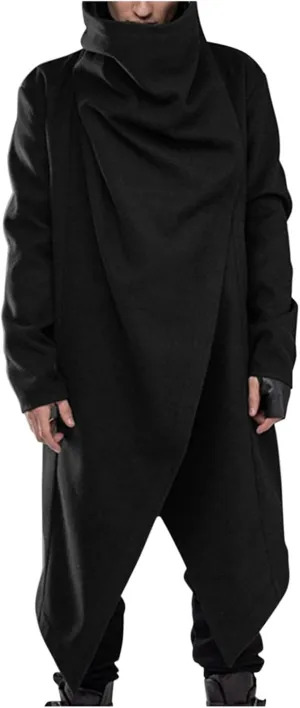 Mens Poncho Hooded Cape Cloak Fashion Irregular Hem Hoodie Pullover Overcoat Solid Color Loose Fit Cardigan Jacket